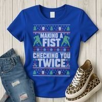 Making A Fist Checking You Twice Hockey Player Christmas Cool Gift Women's T-Shirt thumb 3