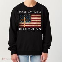 Make America Godly Again American Flag Cross Jesus Women's Sweatshirt thumb 0
