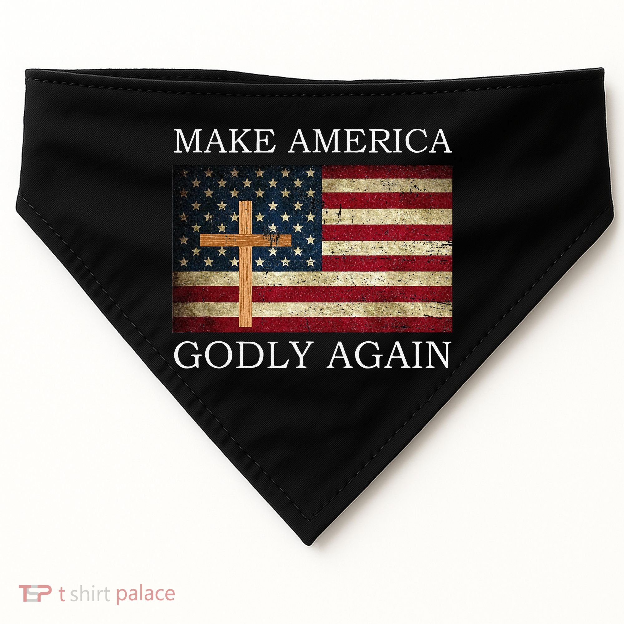 Make America Godly Again American Flag Cross Jesus USA-Made Doggie Bandana