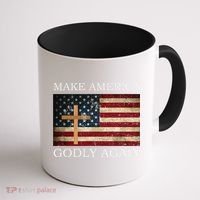 Make America Godly Again American Flag Cross Jesus Coffee Mug thumb 1