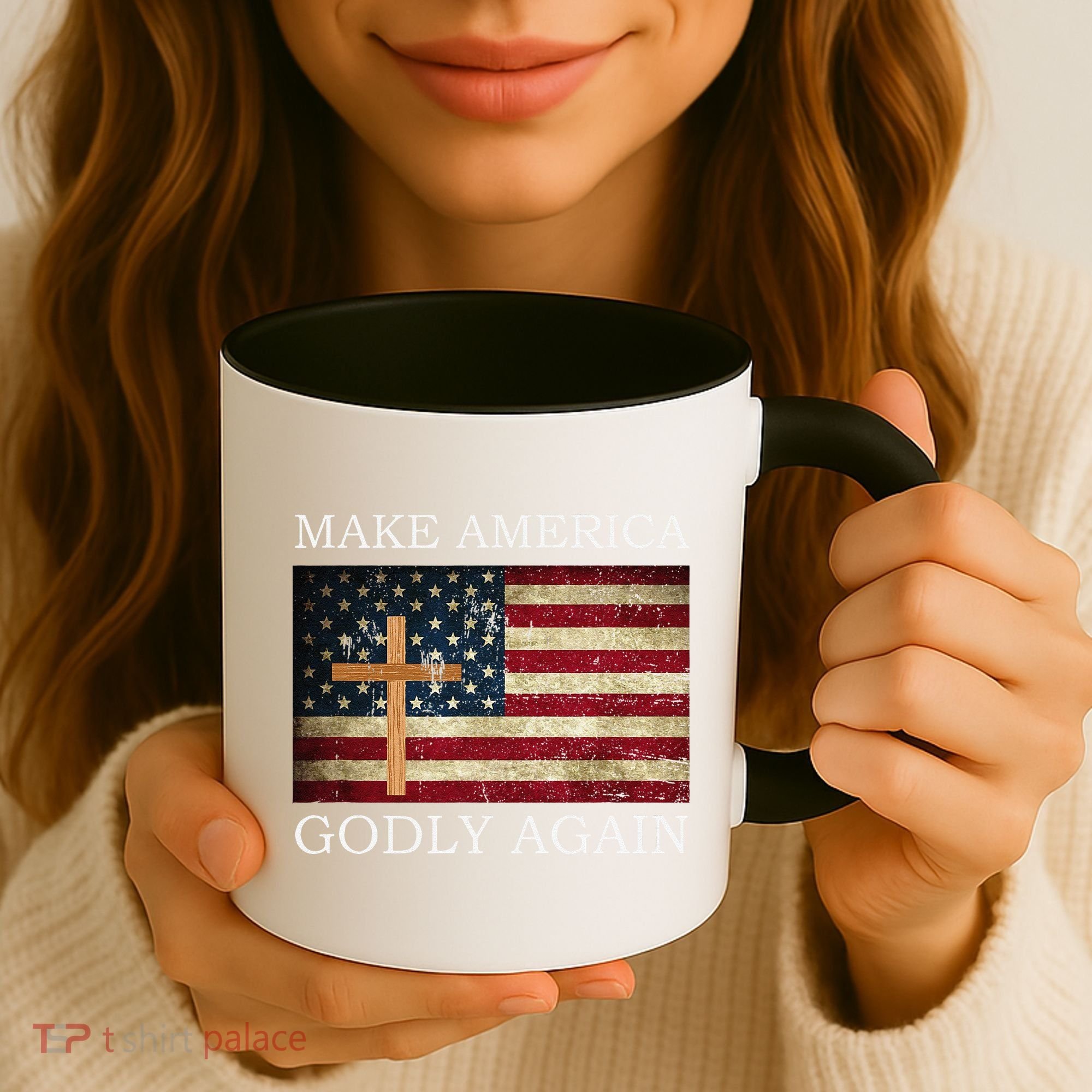 Make America Godly Again American Flag Cross Jesus Coffee Mug