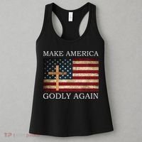 Make America Godly Again American Flag Cross Jesus Women's Tank Top thumb 3