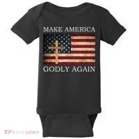 Make America Godly Again American Flag Cross Jesus Baby Bodysuit thumb 0