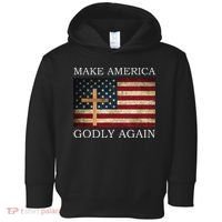 Make America Godly Again American Flag Cross Jesus Toddler Hoodie thumb 0