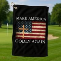 Make America Godly Again American Flag Cross Jesus Golf Towel thumb 1