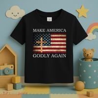 Make America Godly Again American Flag Cross Jesus Toddler T-Shirt thumb 3