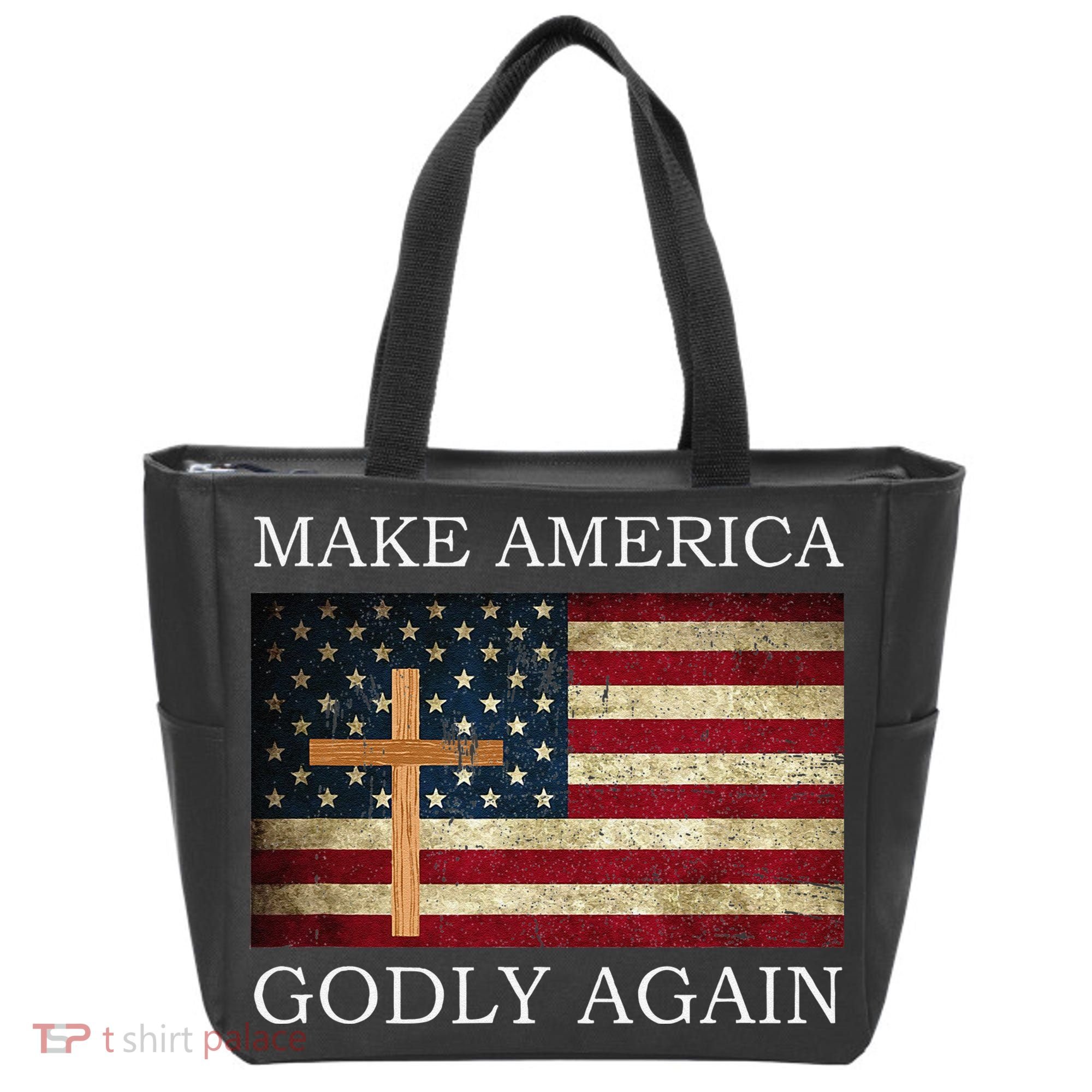Make America Godly Again American Flag Cross Jesus Tote Bag