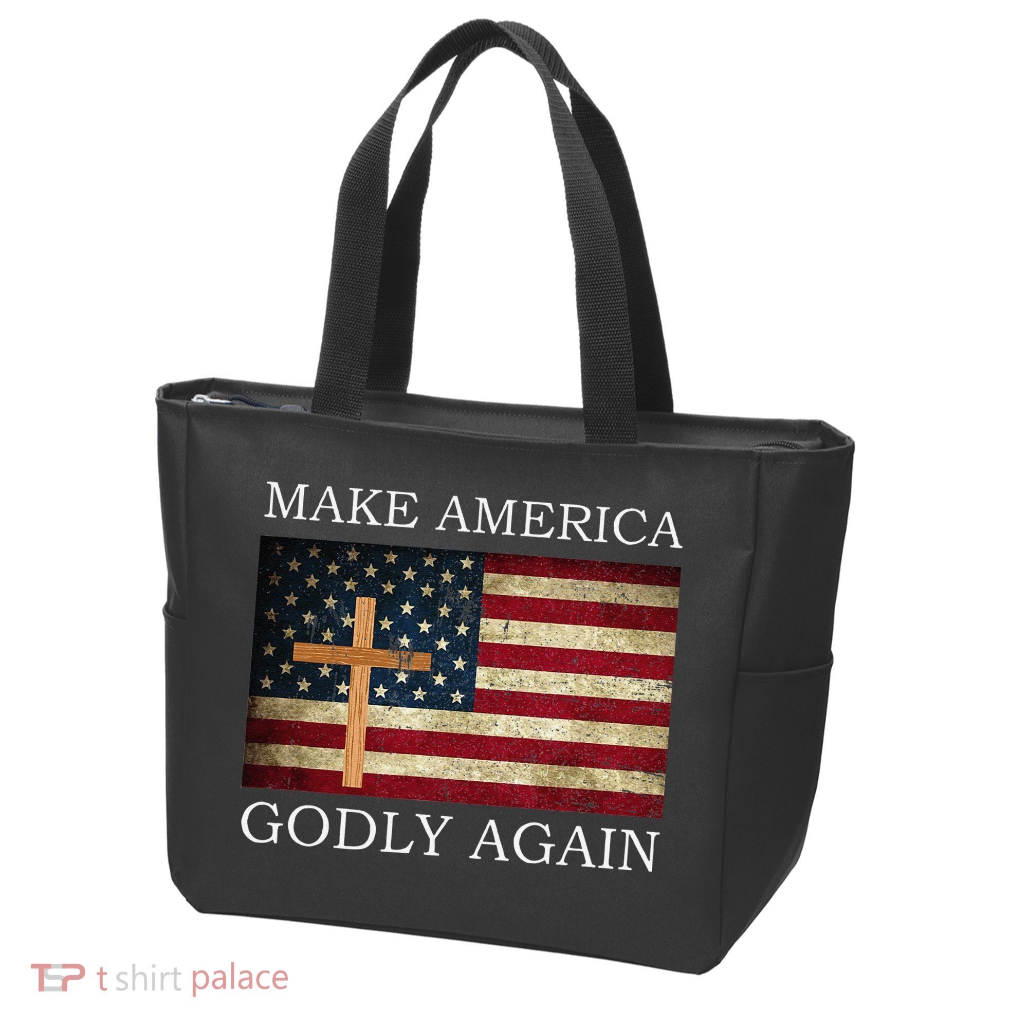 Make America Godly Again American Flag Cross Jesus Tote Bag