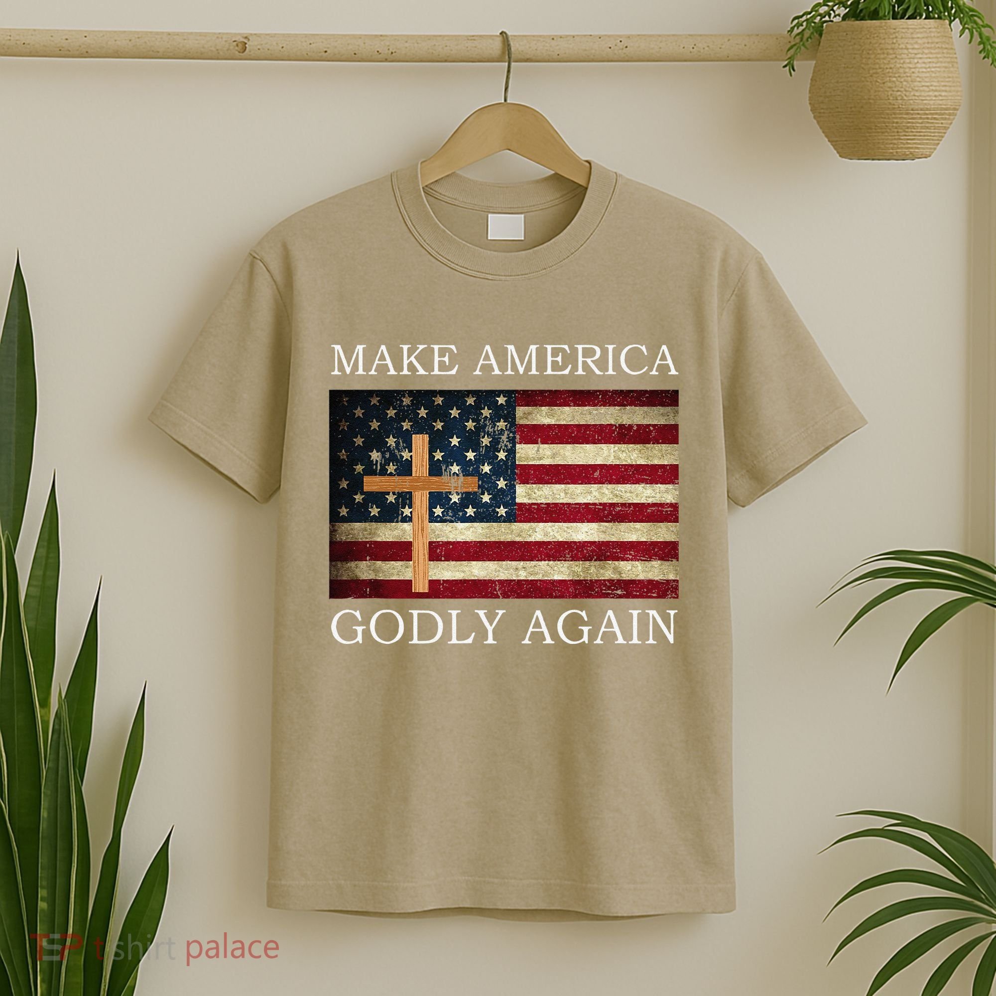 Make America Godly Again American Flag Cross Jesus T-Shirt
