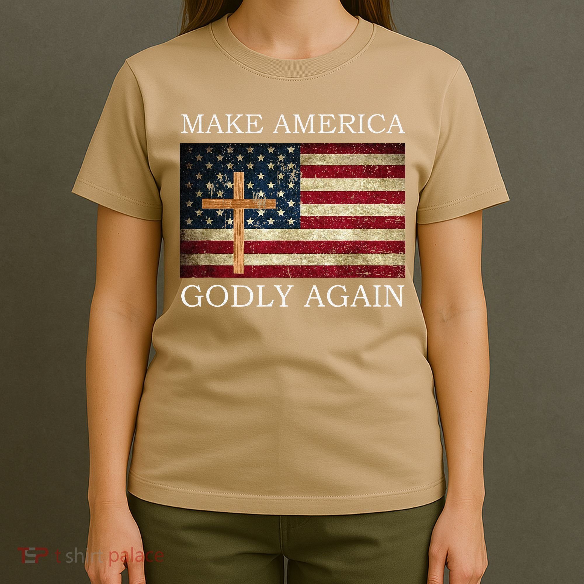 Make America Godly Again American Flag Cross Jesus T-Shirt