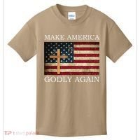 Make America Godly Again American Flag Cross Jesus Kids T-Shirt thumb 0