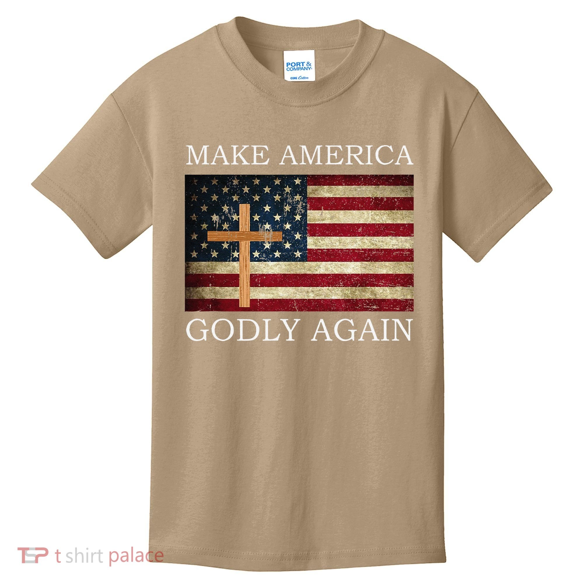Make America Godly Again American Flag Cross Jesus Kids T-Shirt