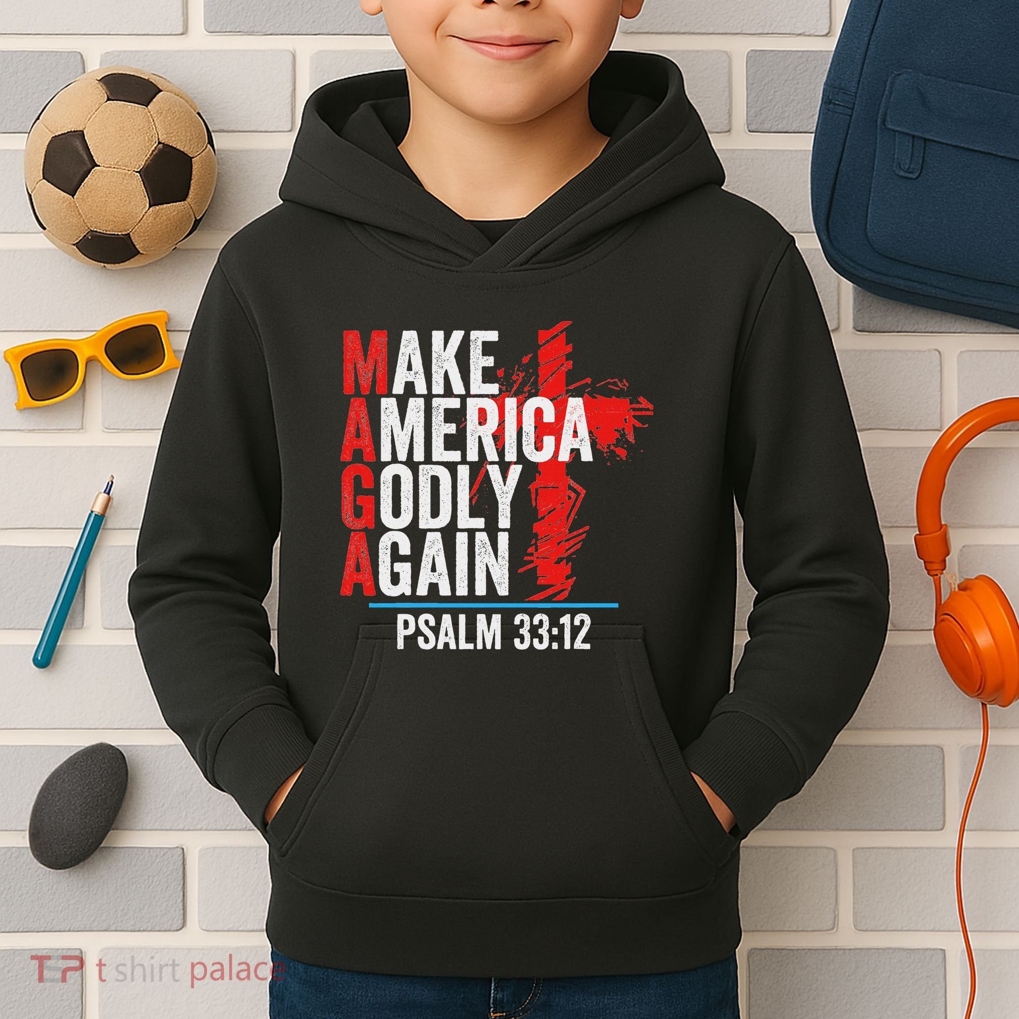 Make America Godly Again Psalm 33 12 Kids Hoodie