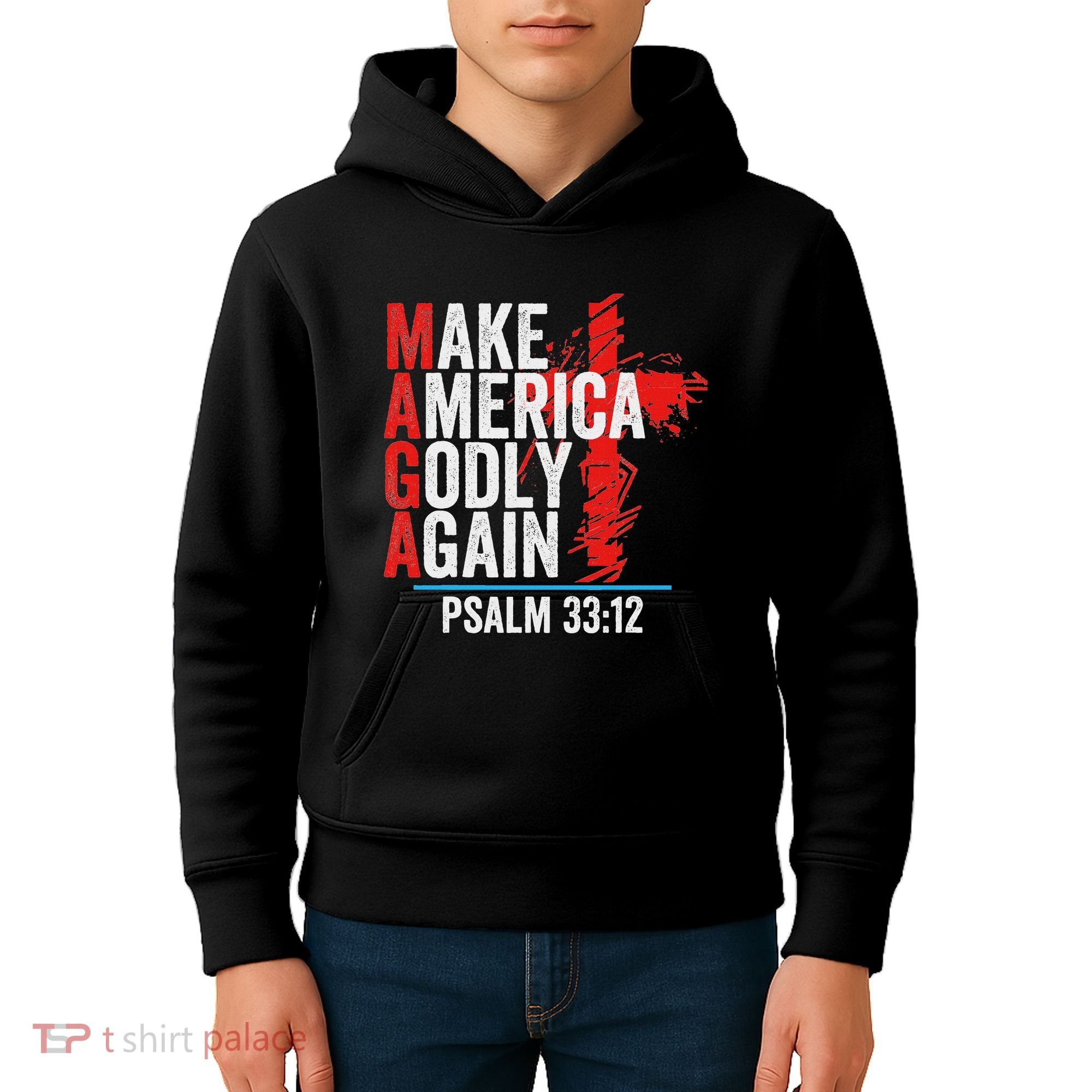Make America Godly Again Psalm 33 12 Kids Hoodie