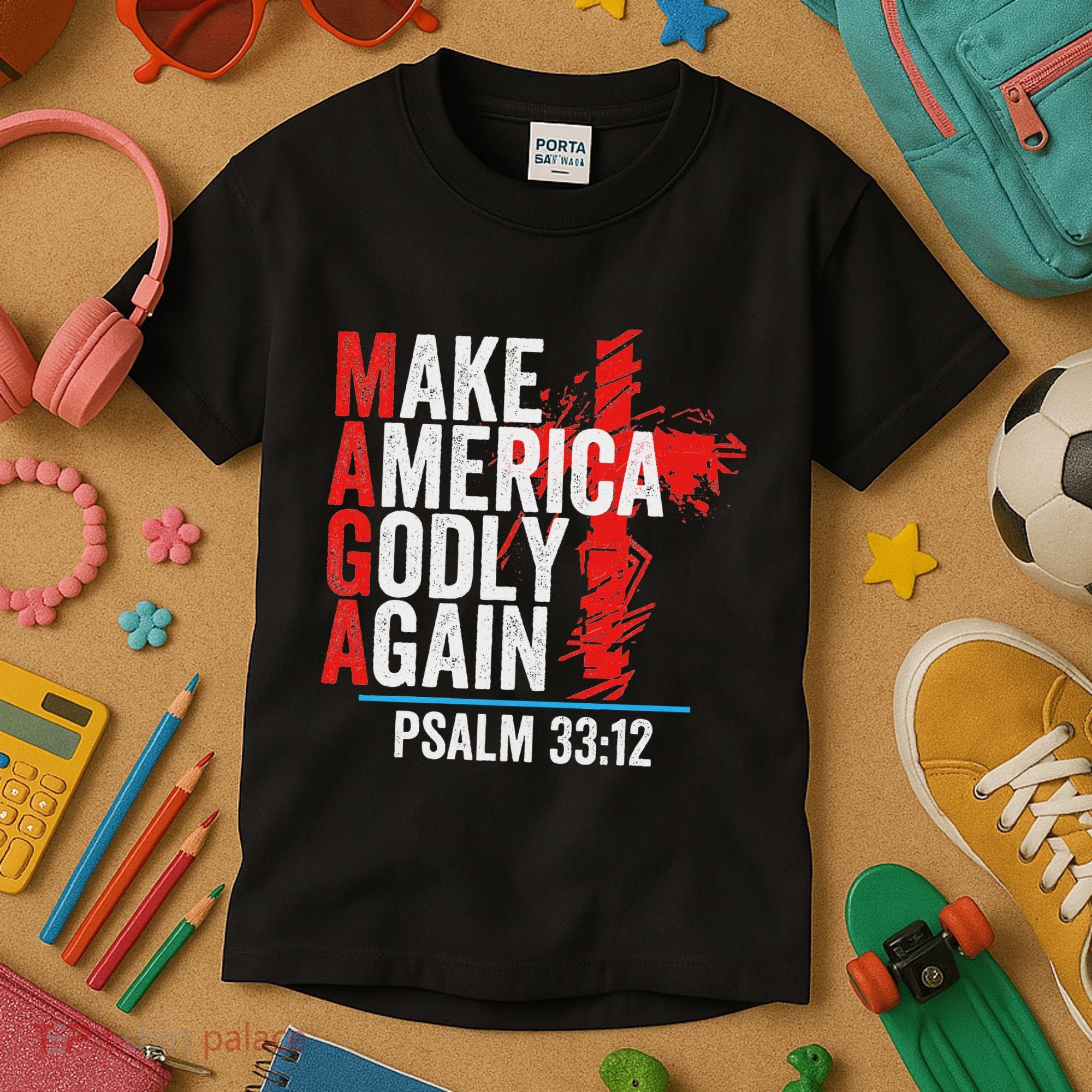 Make America Godly Again Psalm 33 12 Kids T-Shirt