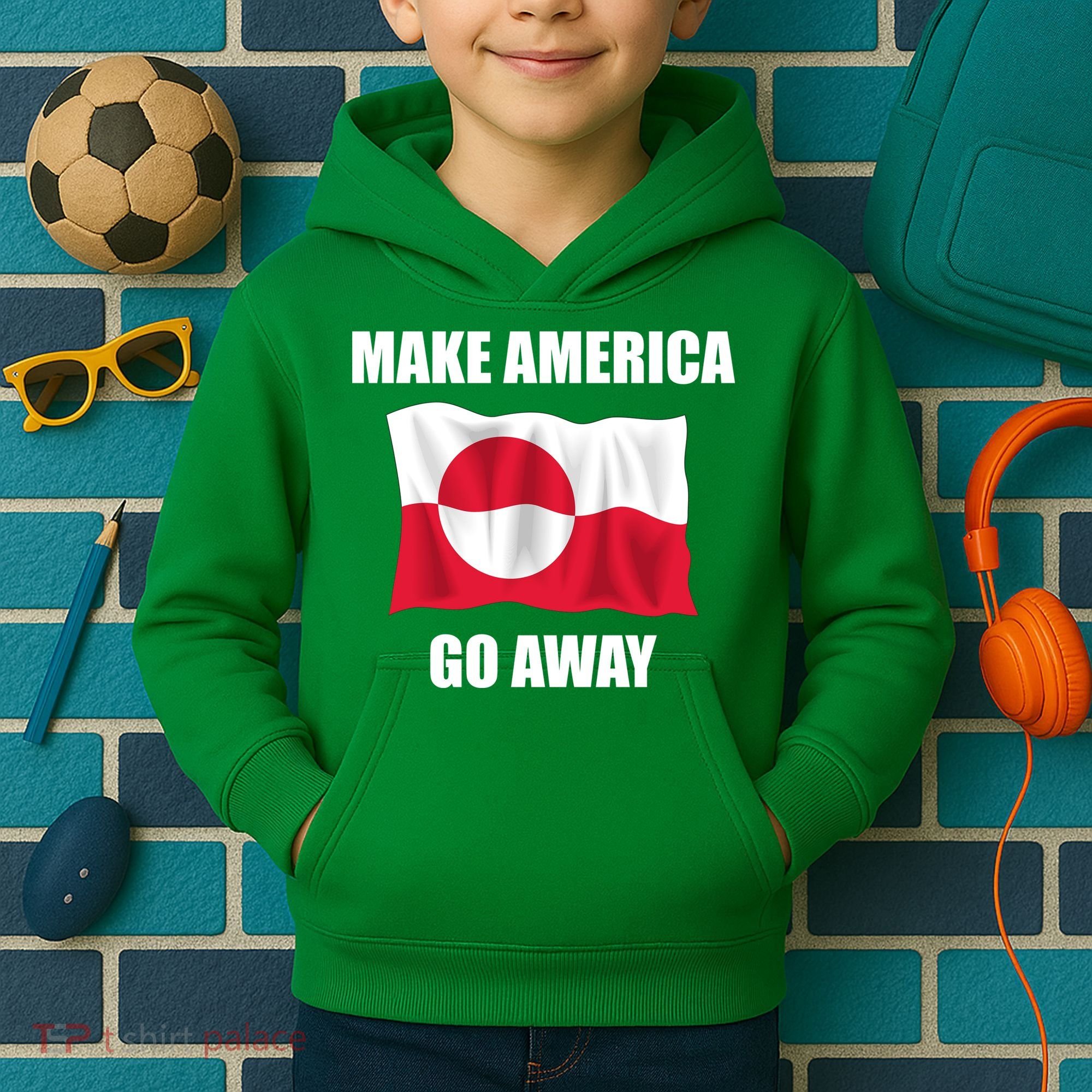 Make America Go Away Greenland Flag Anti Trump Kids Hoodie