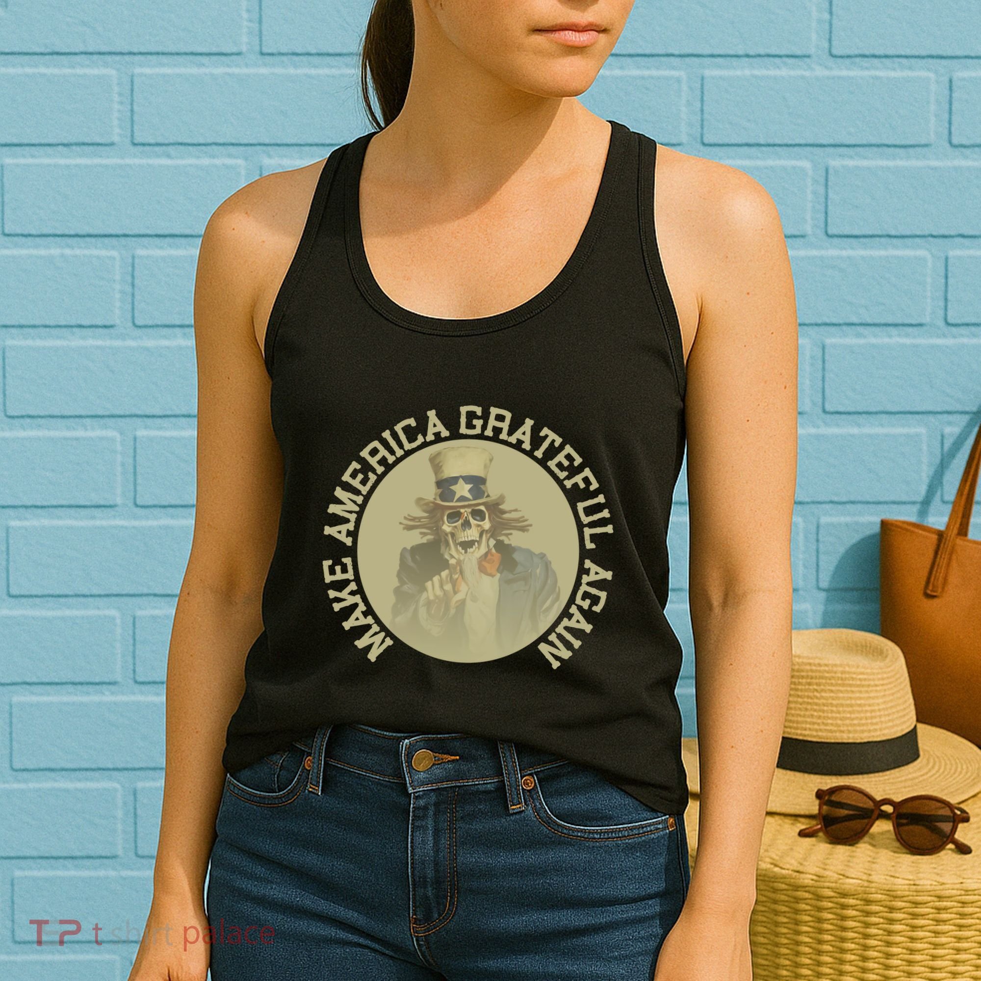 Make America Grateful Again Retro Uncle Sam Funny Women's Tank Top