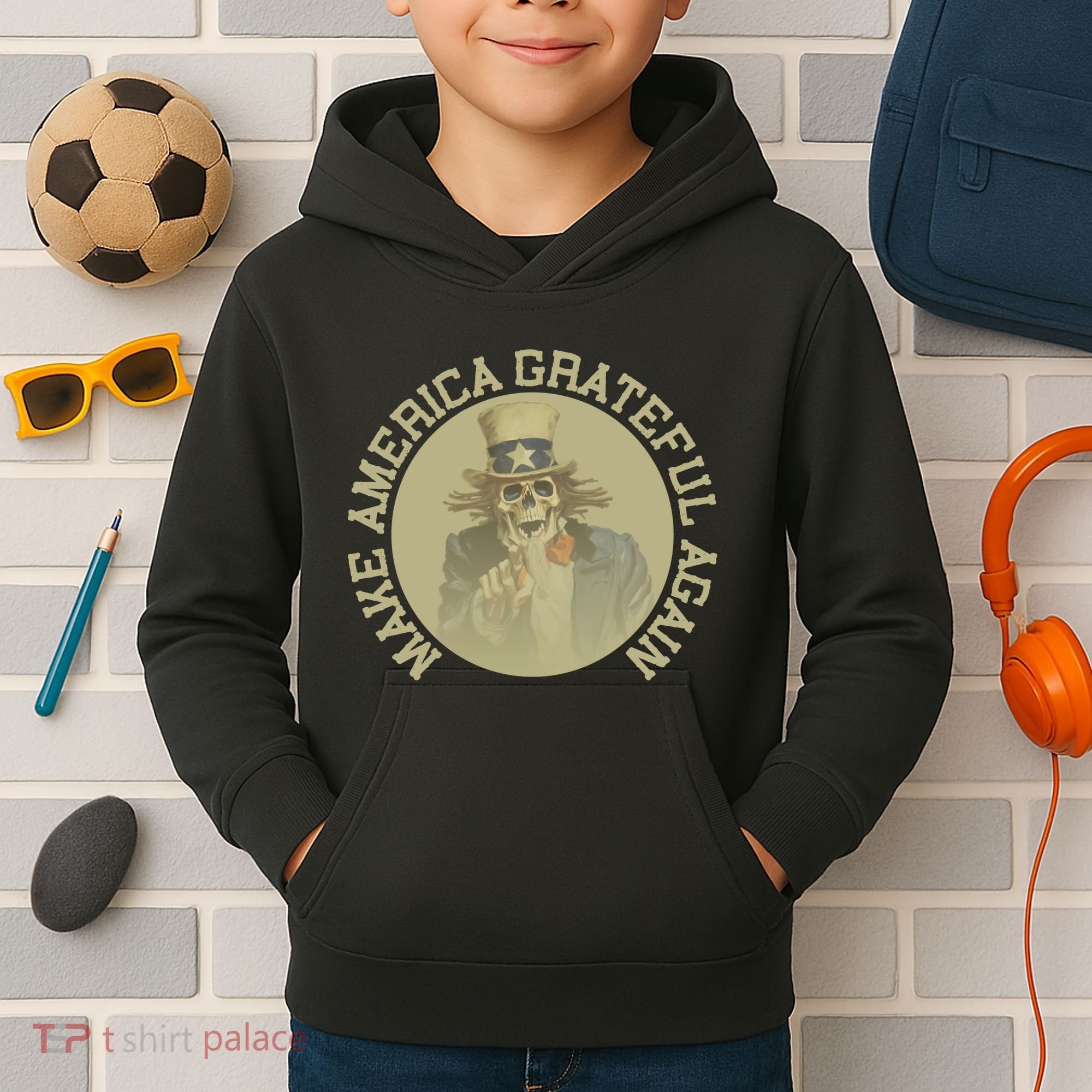 Make America Grateful Again Retro Uncle Sam Funny Kids Hoodie