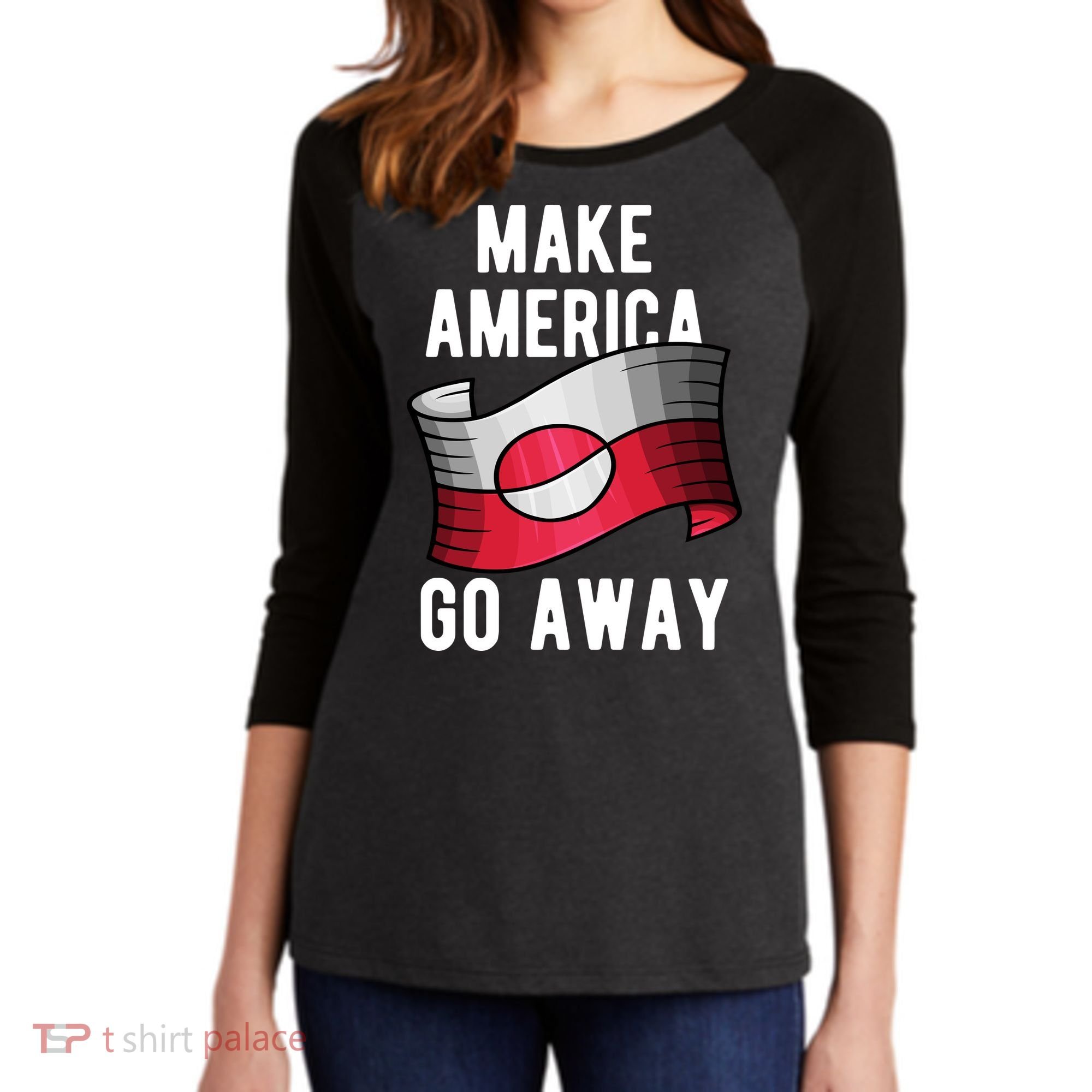 Make America Go Away MAGA Greenland Flag Women's Tri-Blend 3/4-Sleeve Raglan Shirt