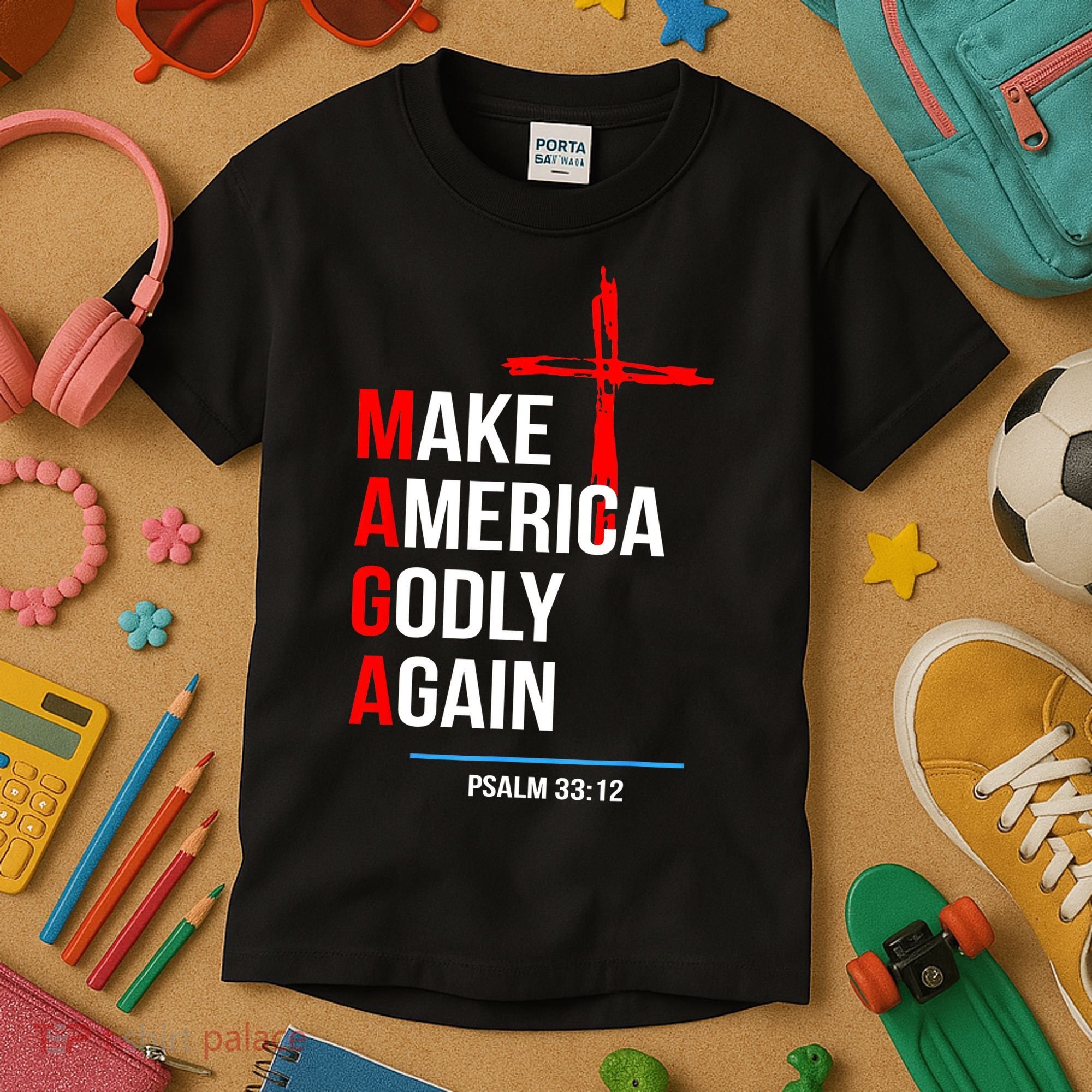 Make America Godly Again Psalm 33 12 Kids T-Shirt