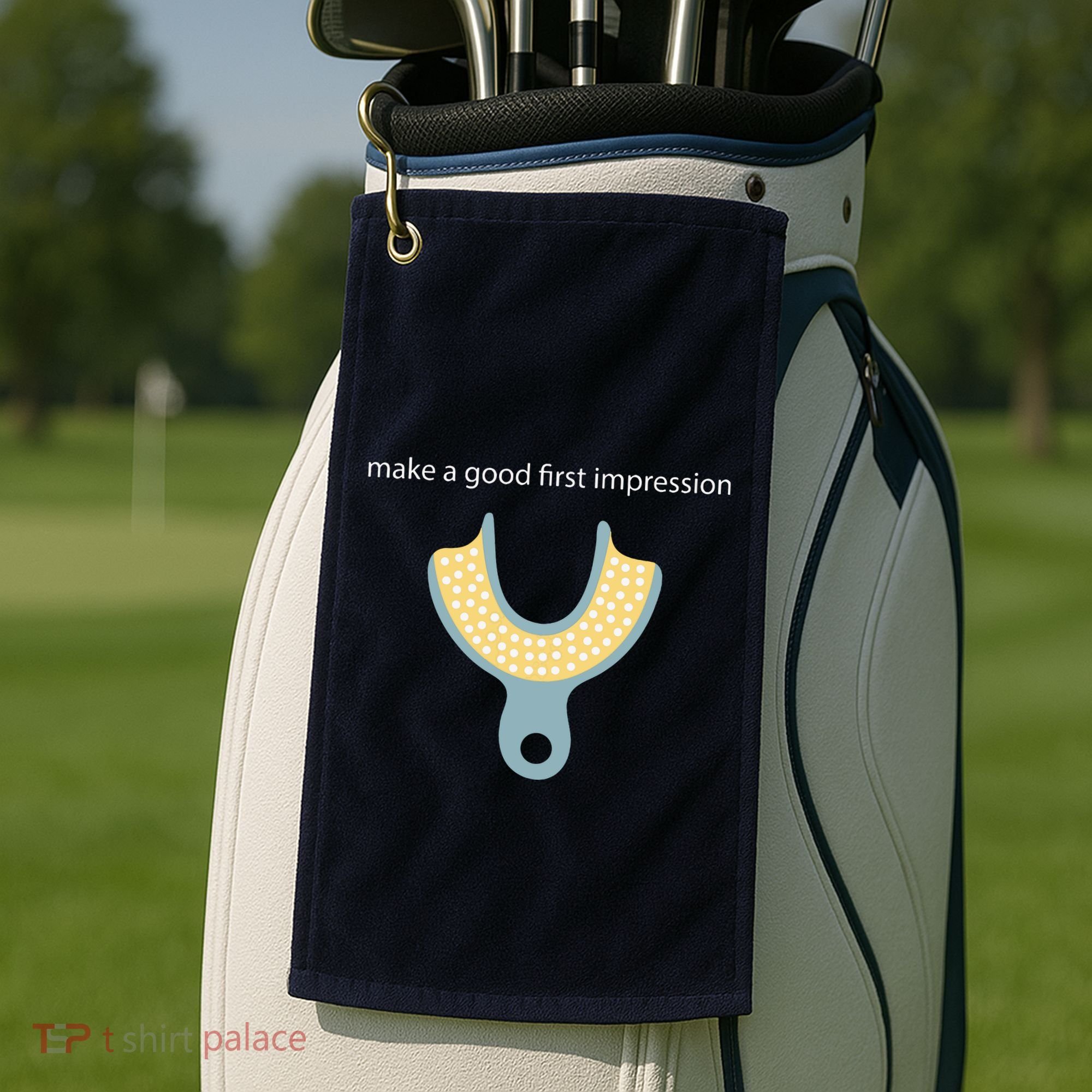 Make A Good First Dental Impression Funny Dentist Golf Towel