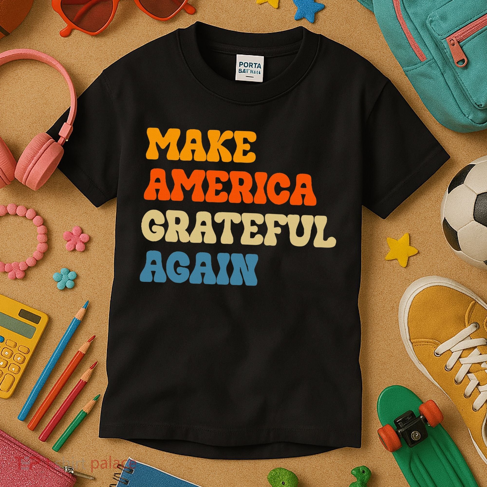 Make America Grateful Again Thanksgiving Patriotic July 4th Kids T-Shirt