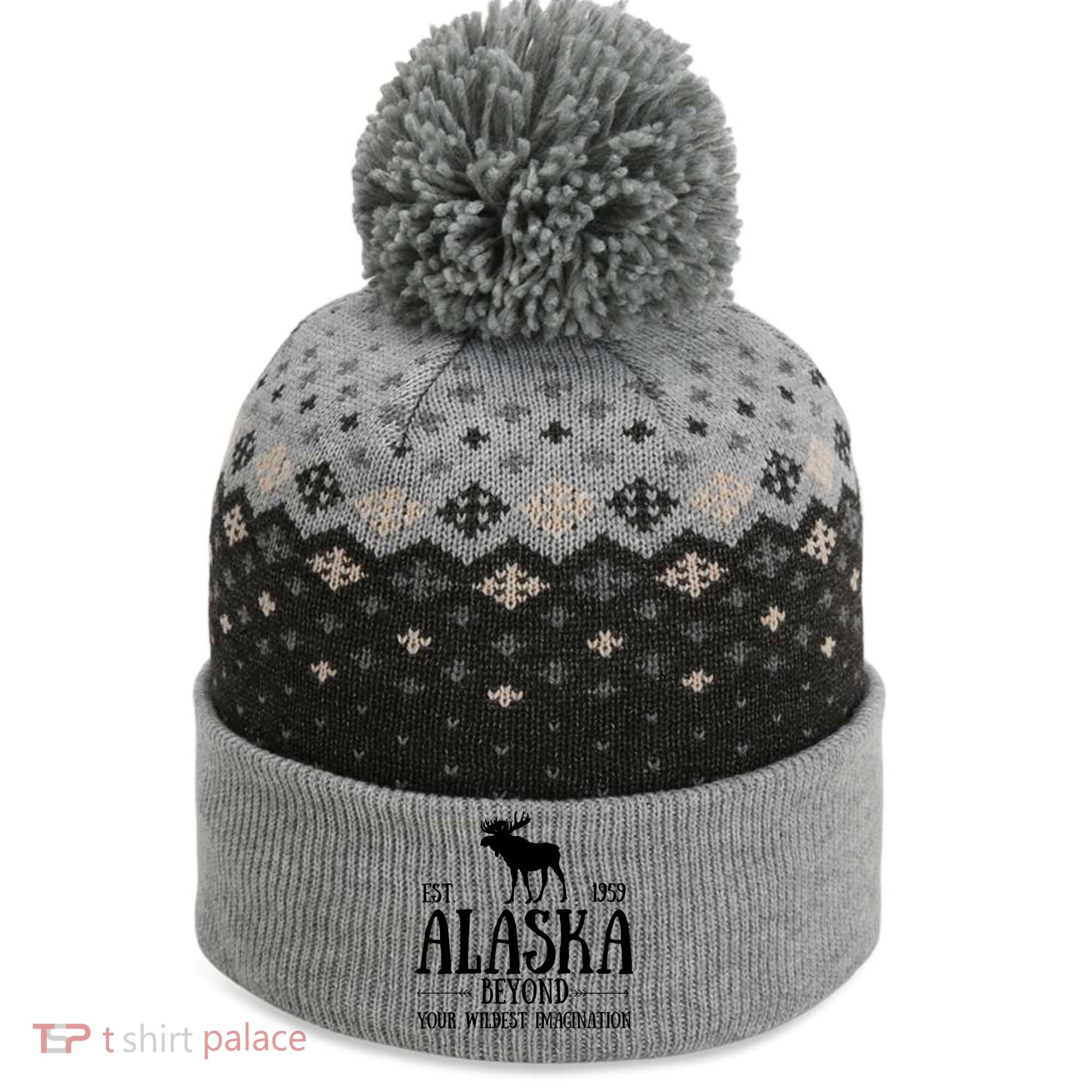 Moose Alaska Gift Mountain Last Frontier Alaska Cute Gift The Baniff Cuffed Pom Beanie
