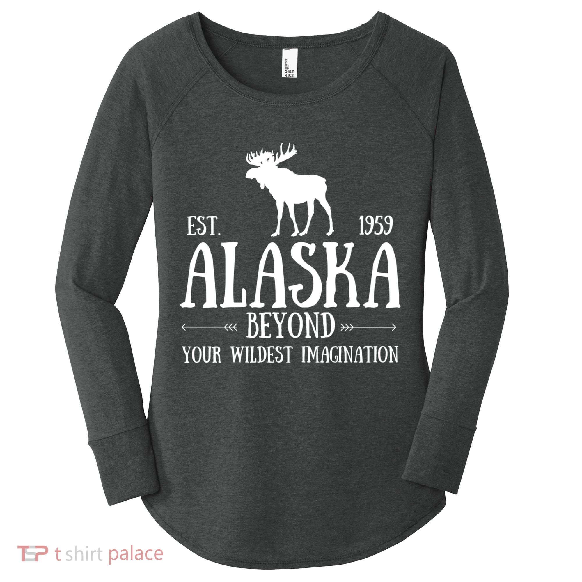 Moose Alaska Gift Mountain Last Frontier Alaska Cute Gift Women's Perfect Tri Tunic Long Sleeve Shirt