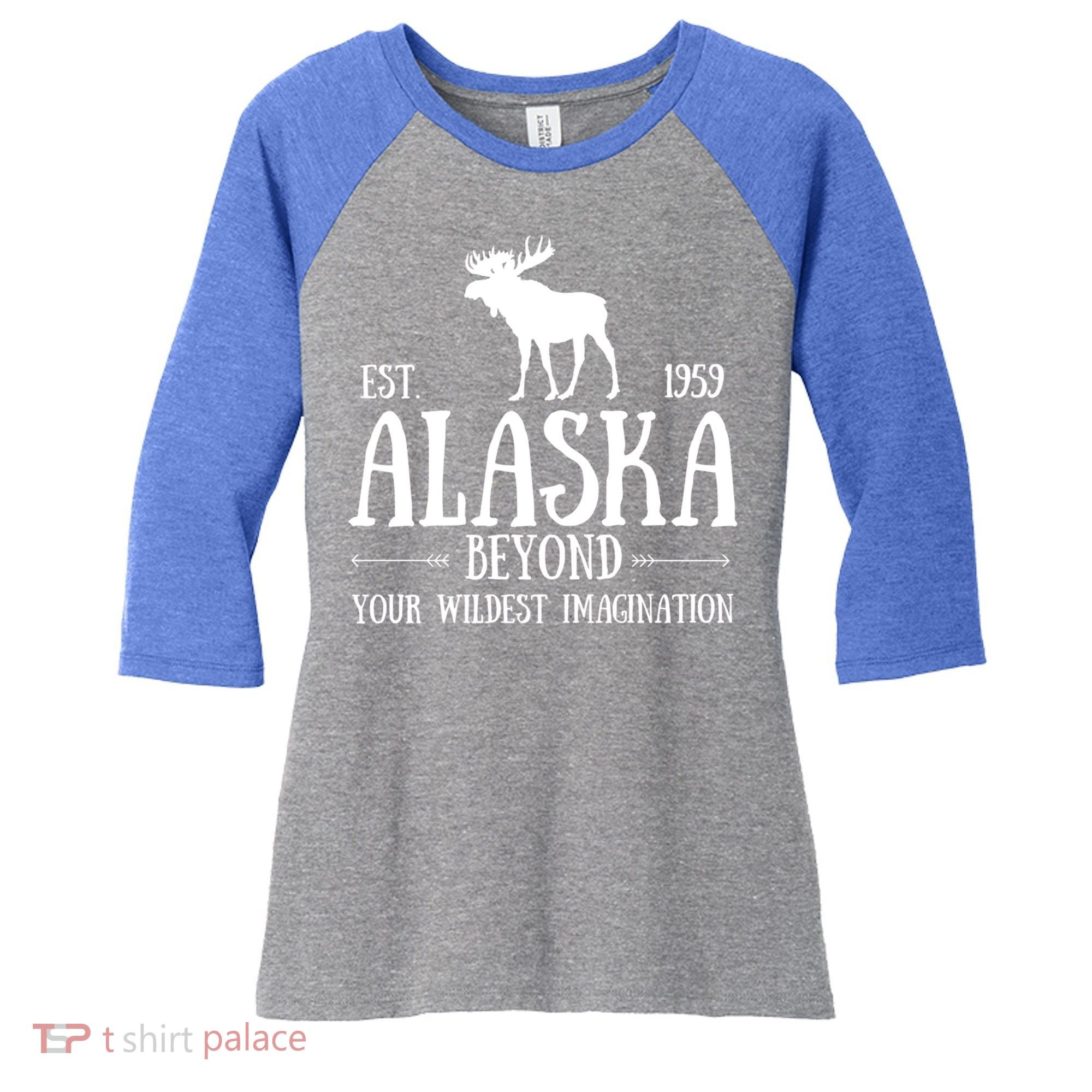 Moose Alaska Gift Mountain Last Frontier Alaska Cute Gift Women's Tri-Blend 3/4-Sleeve Raglan Shirt