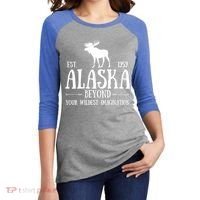 Moose Alaska Gift Mountain Last Frontier Alaska Cute Gift Women's Tri-Blend 3/4-Sleeve Raglan Shirt thumb 2
