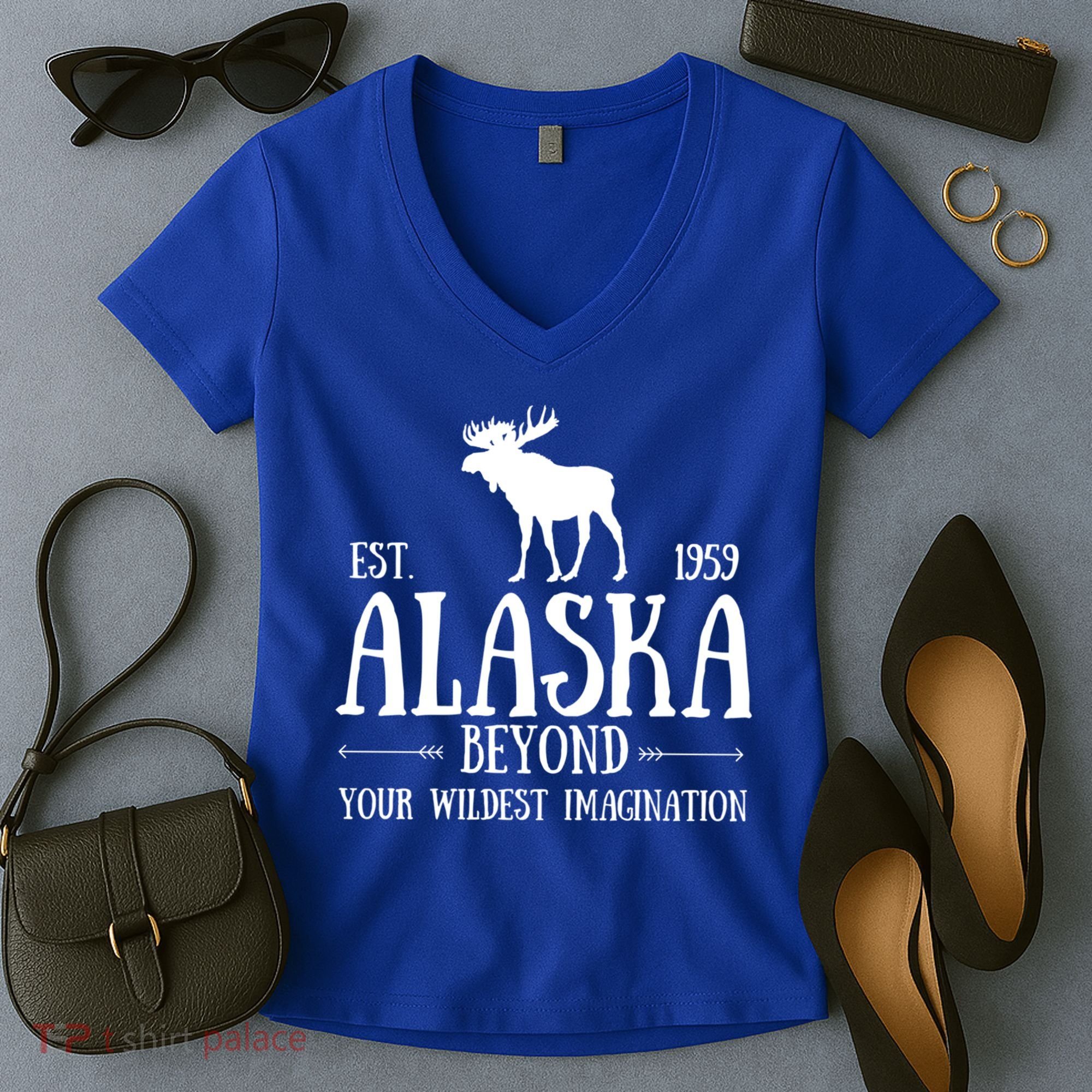 Moose Alaska Gift Mountain Last Frontier Alaska Cute Gift Women's V-Neck T-Shirt