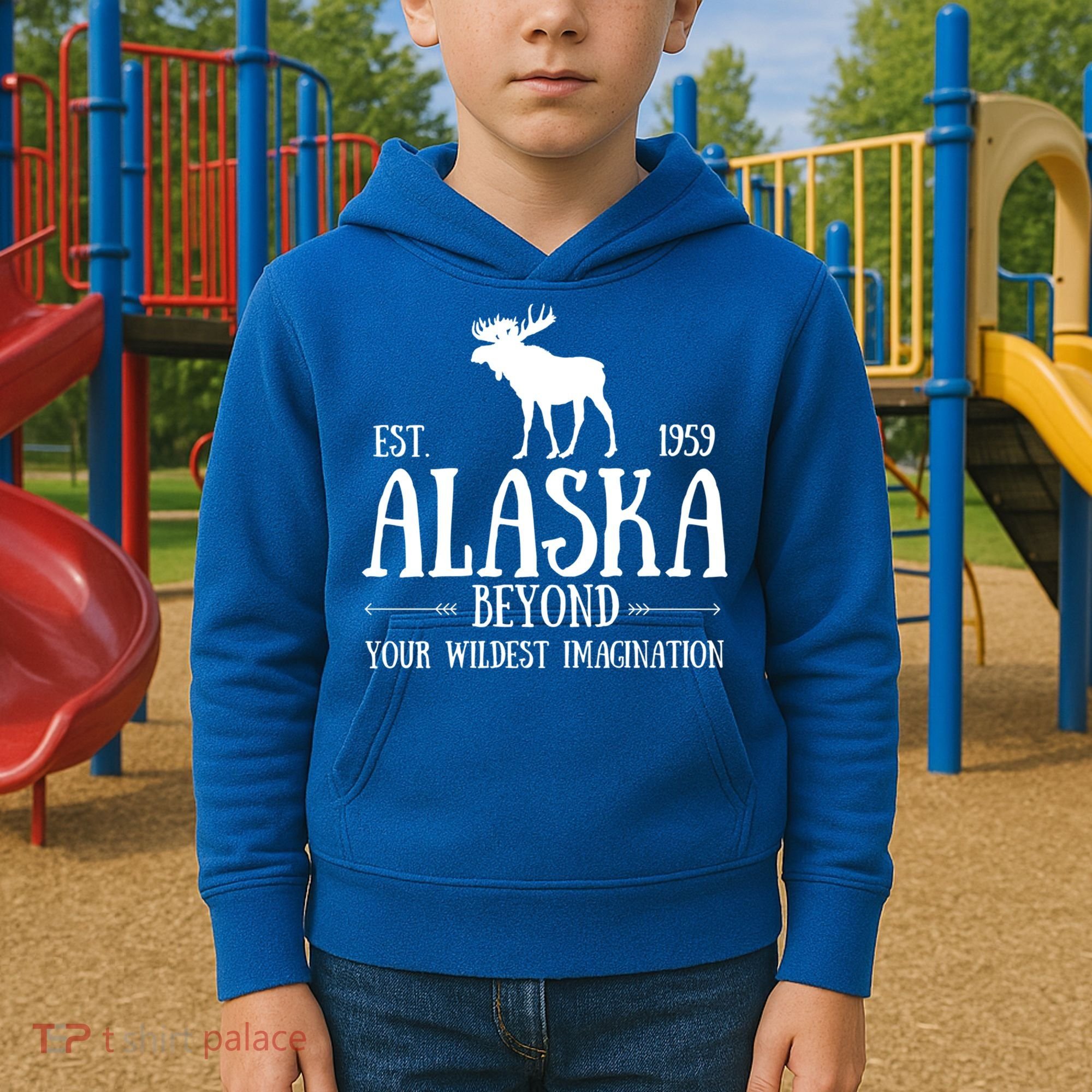 Moose Alaska Gift Mountain Last Frontier Alaska Cute Gift Kids Hoodie