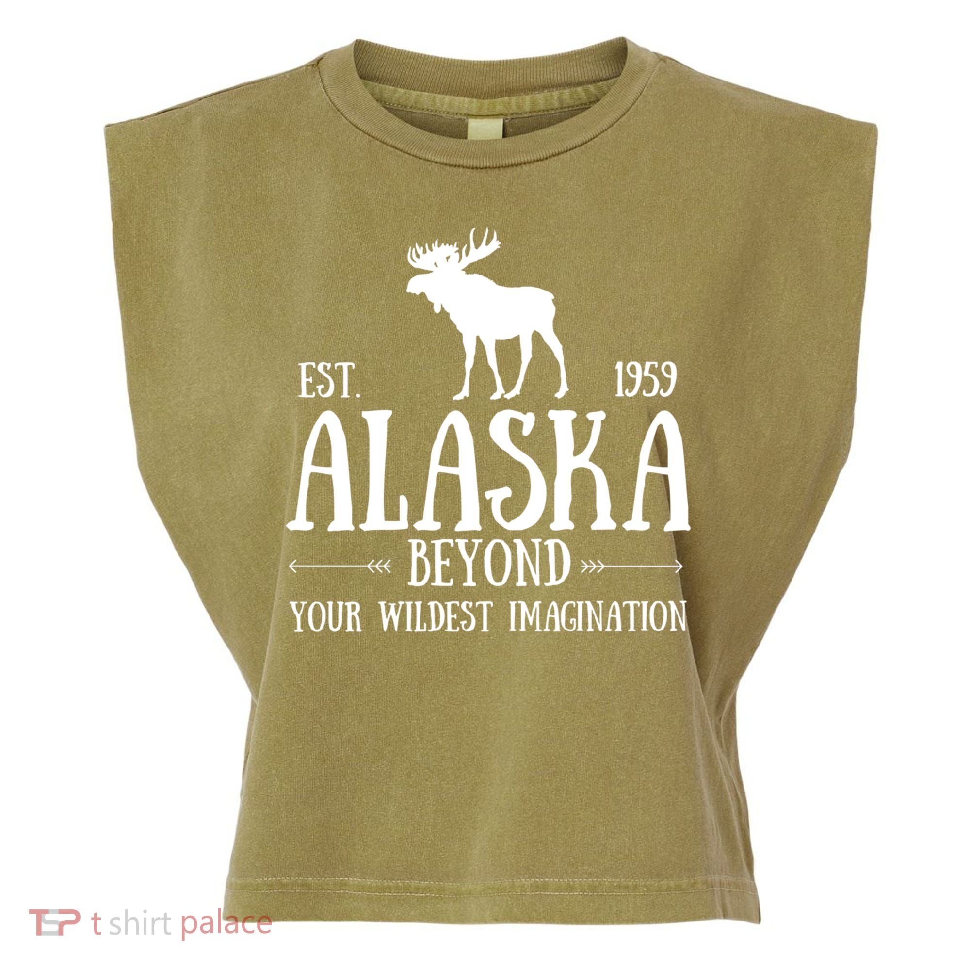 Moose Alaska Gift Mountain Last Frontier Alaska Cute Gift Garment-Dyed Women's Muscle Tee