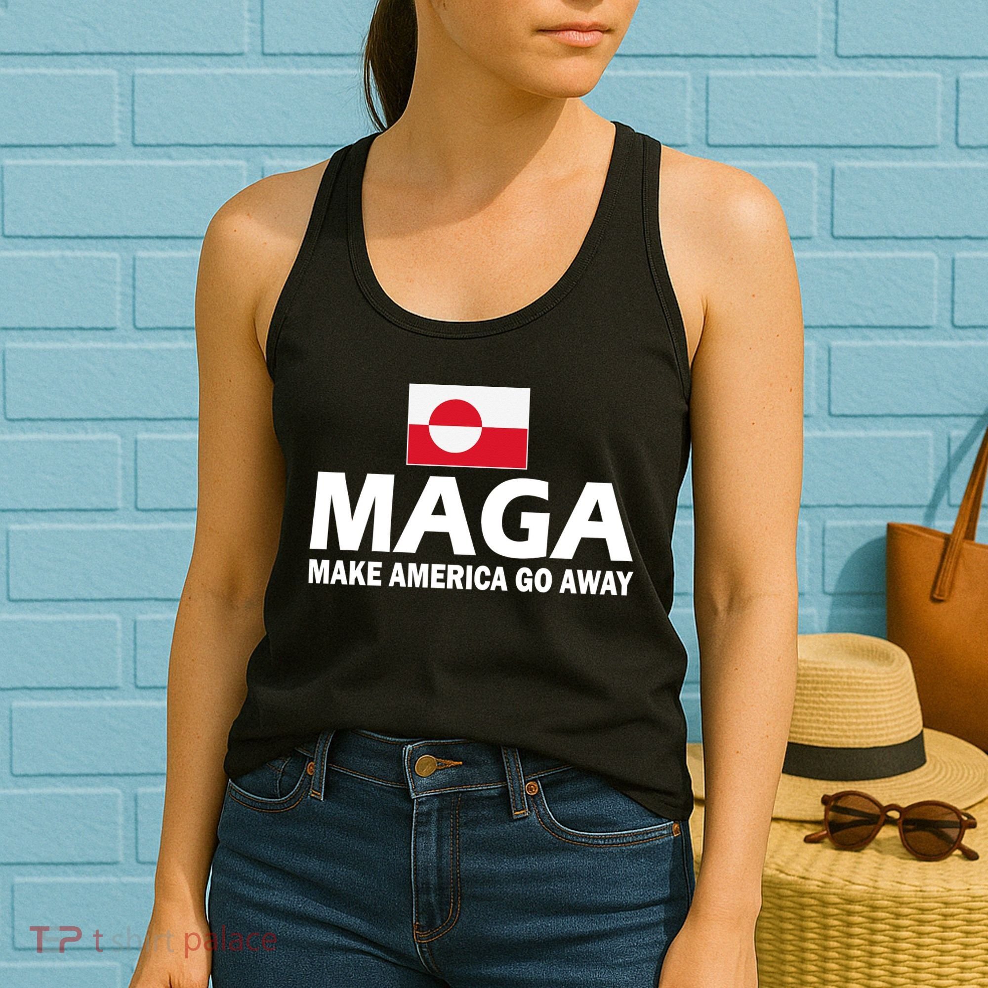 Make America Go Away MAGA Anti Trump Greenland Flag Women's Tank Top