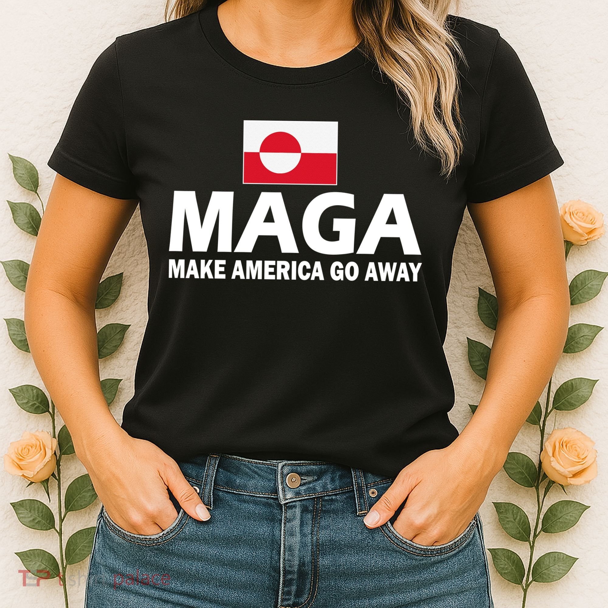 Make America Go Away MAGA Anti Trump Greenland Flag Women's T-Shirt
