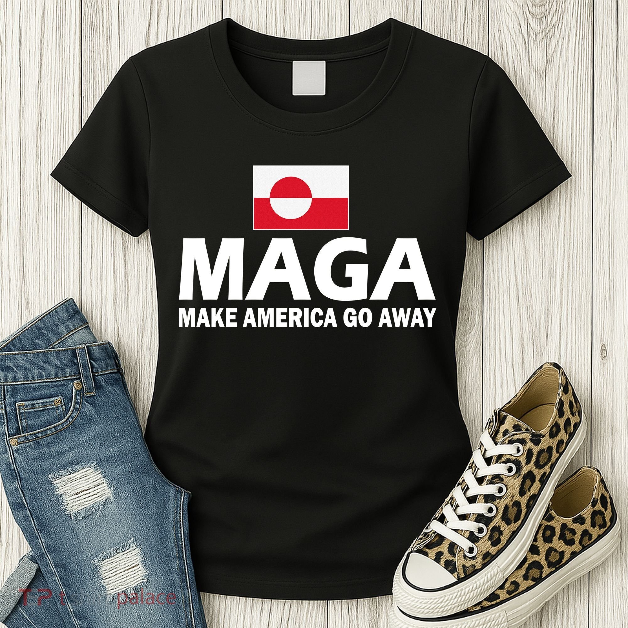 Make America Go Away MAGA Anti Trump Greenland Flag Women's T-Shirt