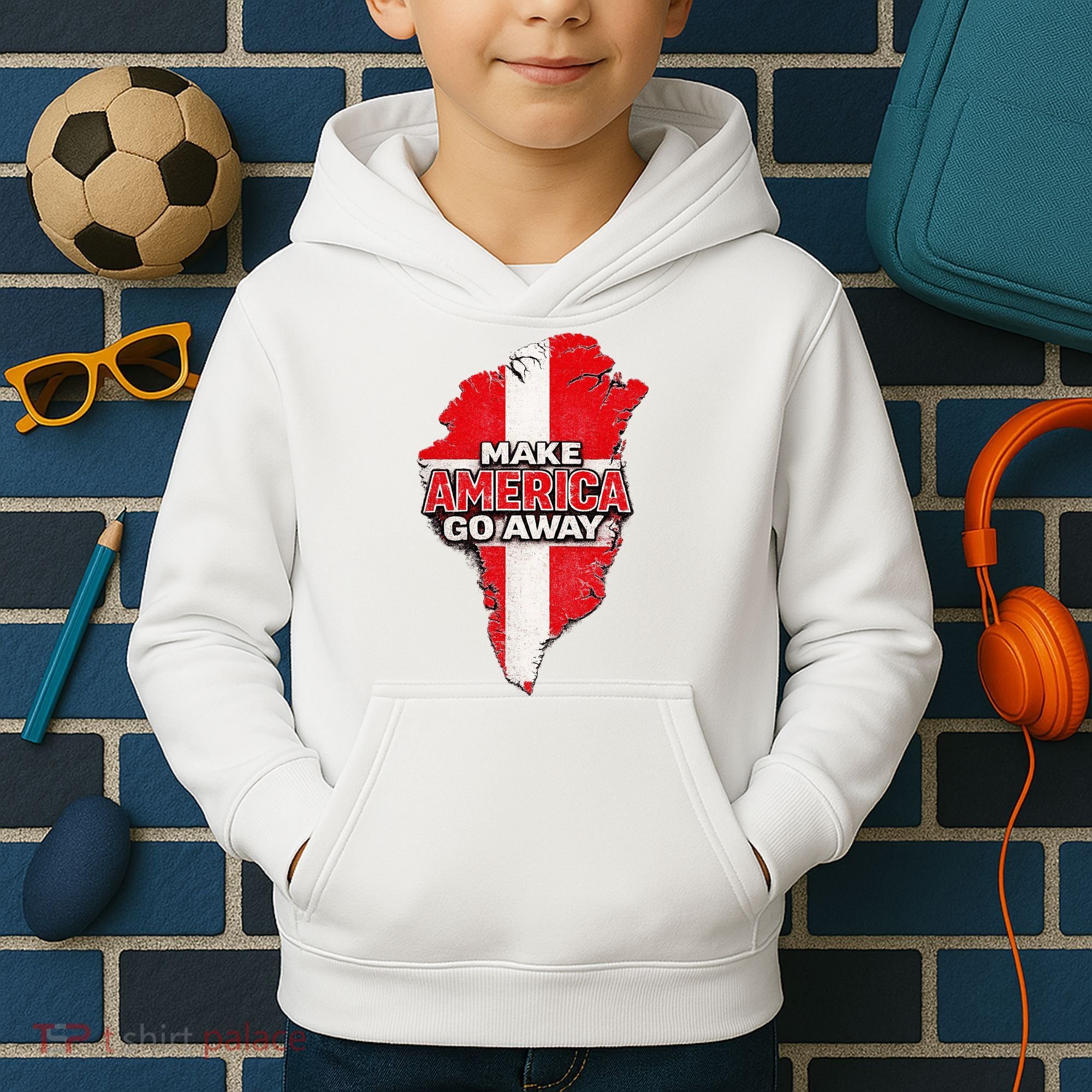 Make America Go Away Greenland Map MAGA Kids Hoodie