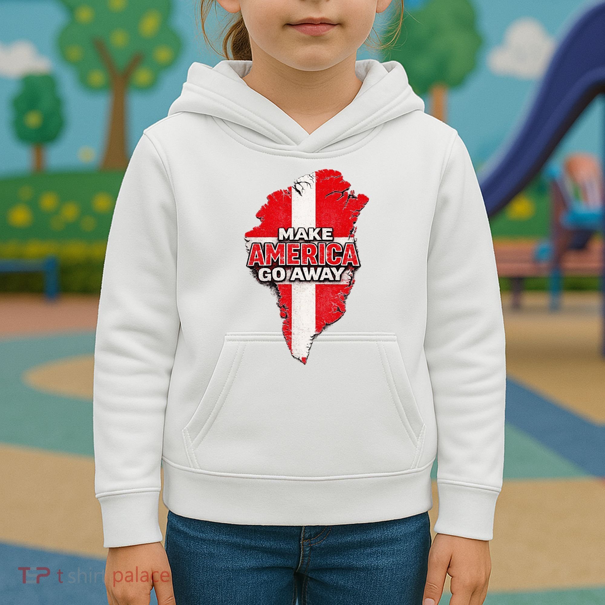Make America Go Away Greenland Map MAGA Kids Hoodie