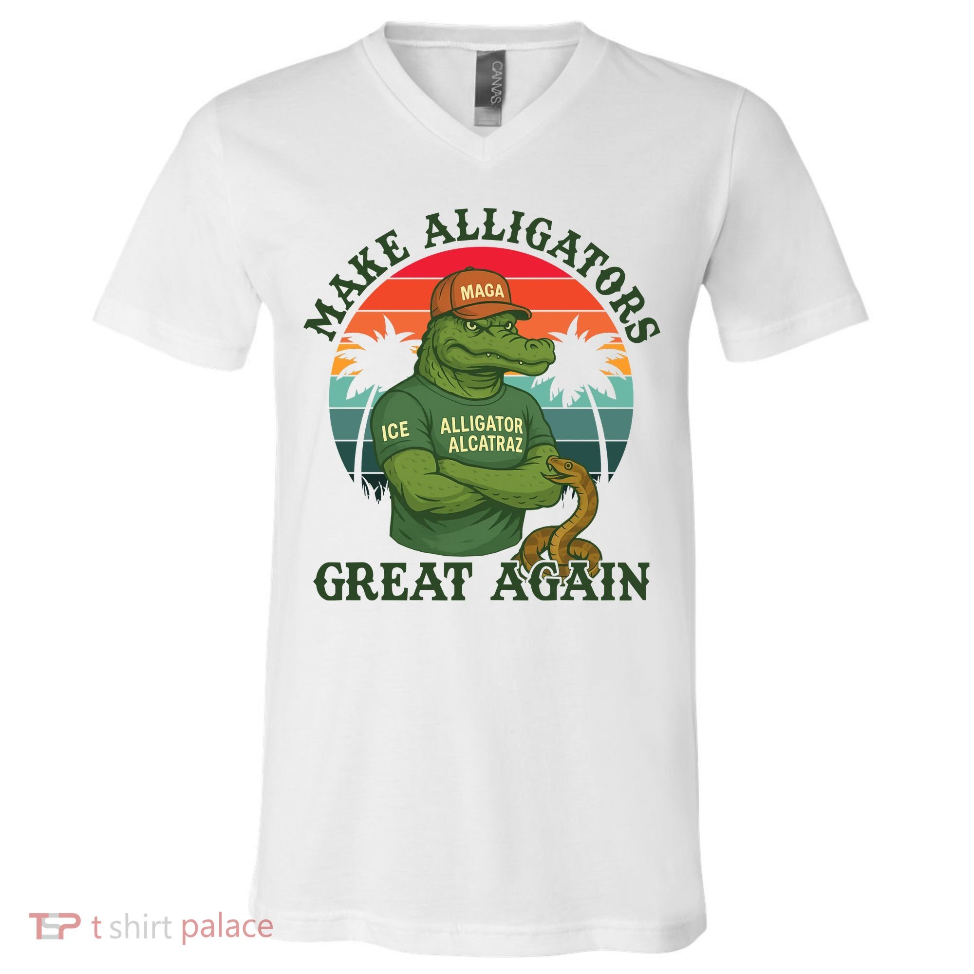 Make Alligators Great Again Alligator Alcatraz Funny Florida Everglades V-Neck T-Shirt