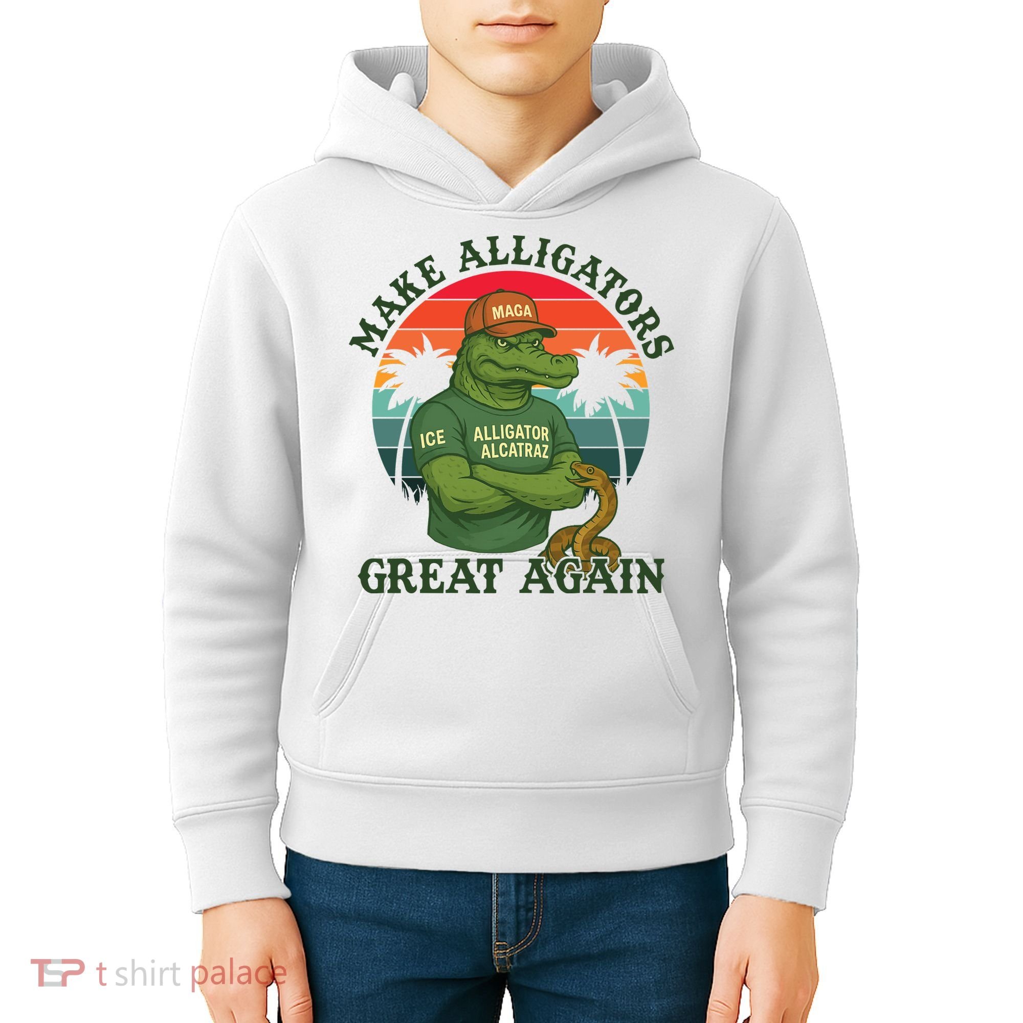 Make Alligators Great Again Alligator Alcatraz Funny Florida Everglades Kids Hoodie