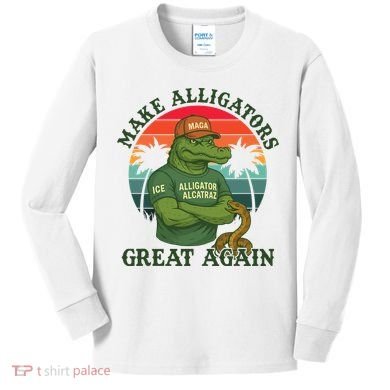 Make Alligators Great Again Alligator Alcatraz Funny Florida Everglades Kids Long Sleeve Shirt