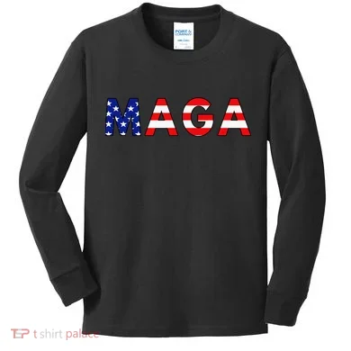 MAGA American Flag Kids Long Sleeve Shirt