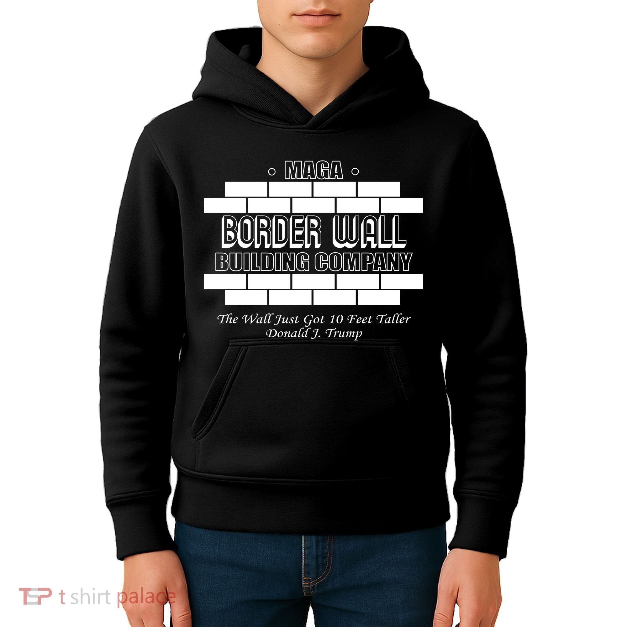 MAGA Donald Trump Border Wall Construction Kids Hoodie