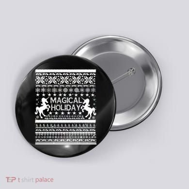 Magical Holiday Unicorn Ugly Christmas Sweater Button