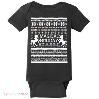 Magical Holiday Unicorn Ugly Christmas Sweater Baby Bodysuit