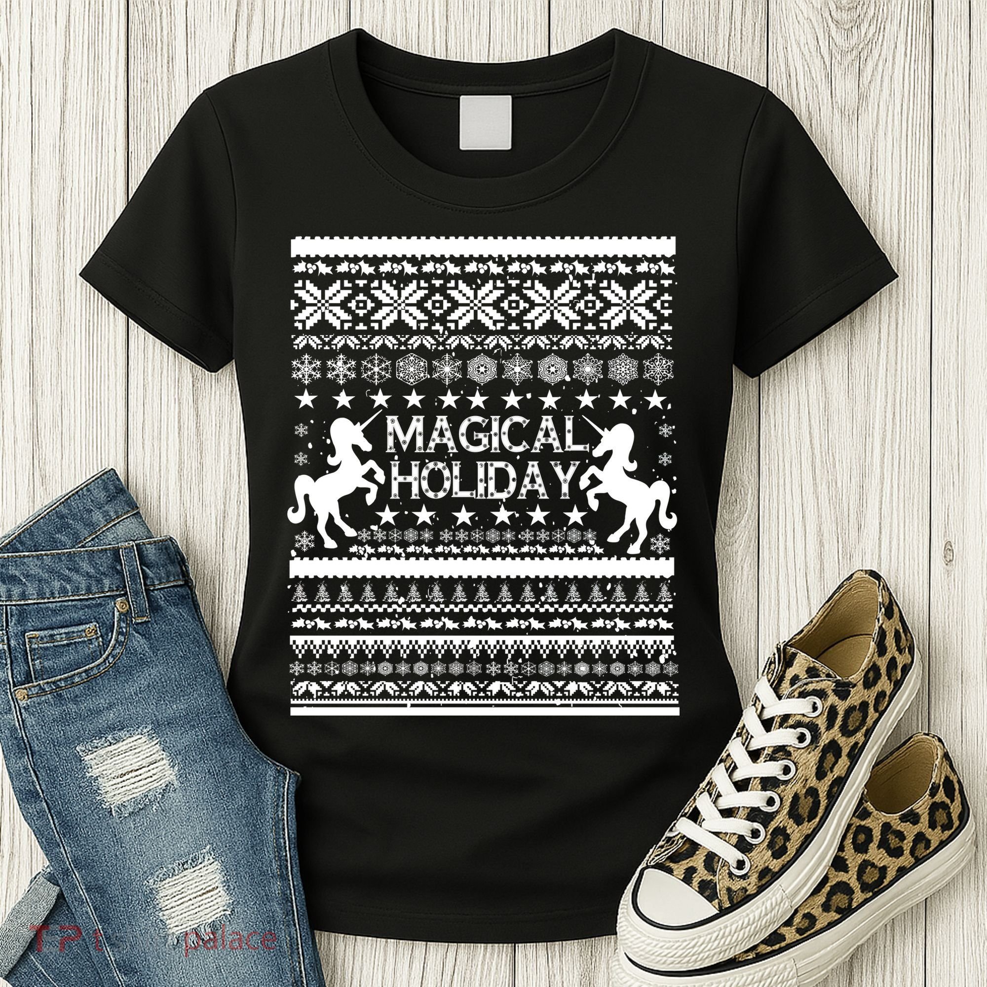 Magical Holiday Unicorn Ugly Christmas Sweater Women's T-Shirt