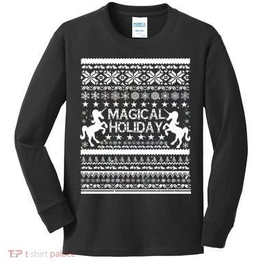 Magical Holiday Unicorn Ugly Christmas Sweater Kids Long Sleeve Shirt