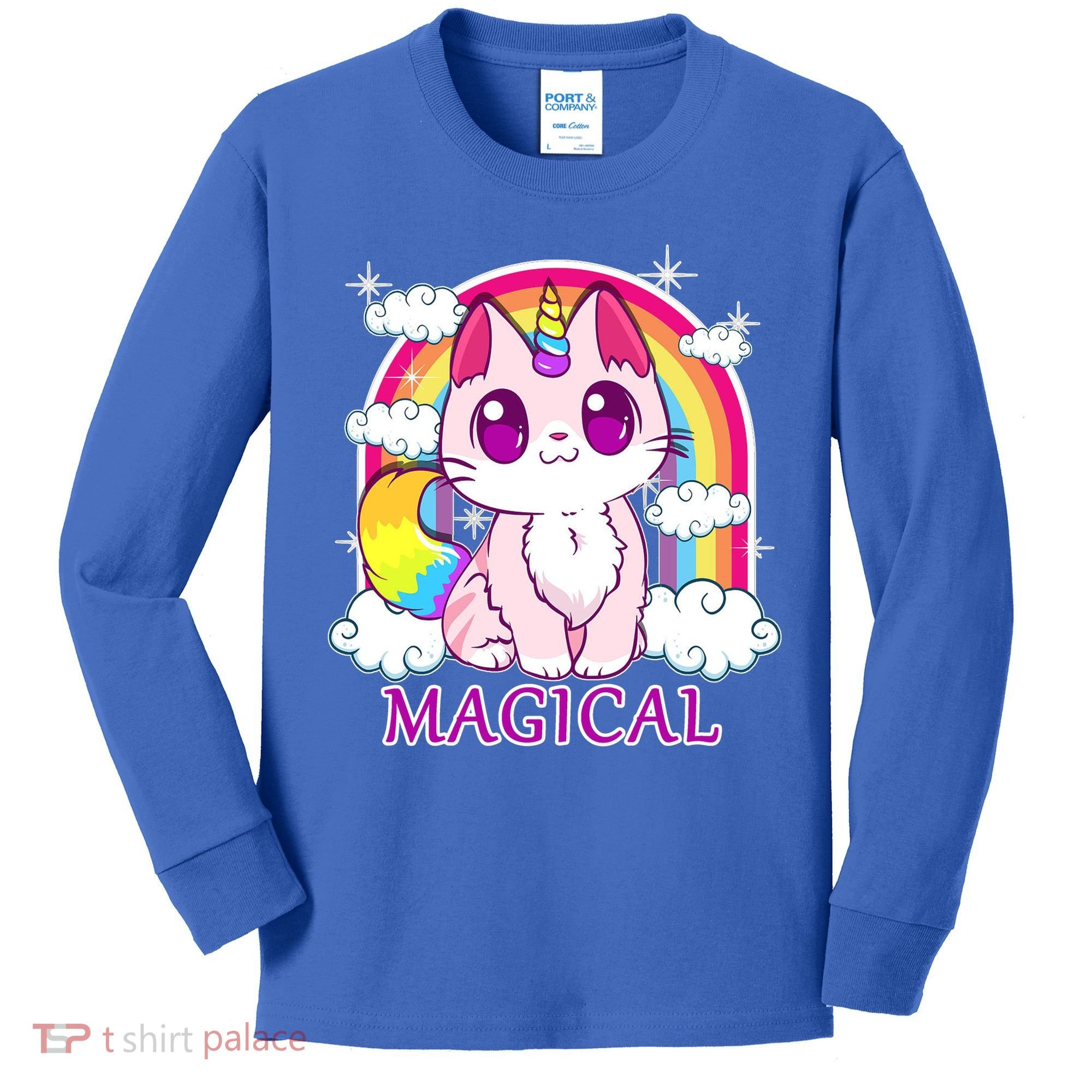 Magical Rainbow Unicorn Kitty Kids Long Sleeve Shirt