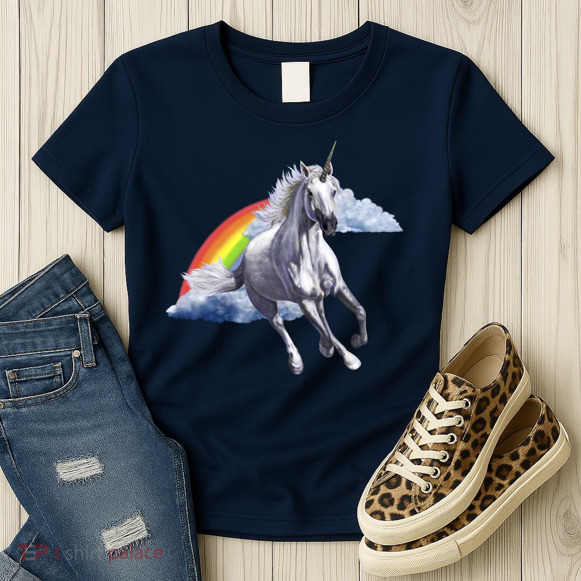 Magical Unicorn Horse Over Rainbow Women's T-Shirt