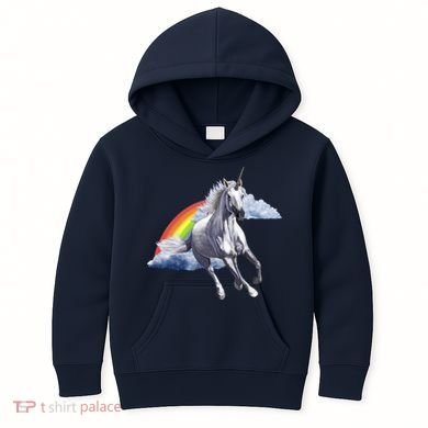 Magical Unicorn Horse Over Rainbow Kids Hoodie